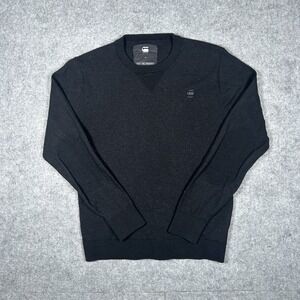 G‎ Star Raw Sweater Core R Knit Men's Size Small Black Luxury Elbow Patches